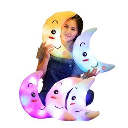 35CM Glowing Luminous Moon Pillow Stuffed Animals Cushion Dolls Plush Lighting Kawaii Appease Baby Toys For Children Kids 231228