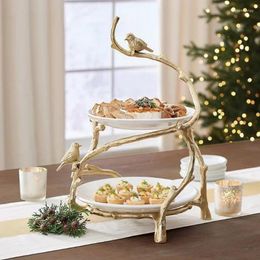 Decorative Plates Creative European Tray Golden Oak Branch Cake Stand Wedding Party Dessert Table Candy Fruit Plate Display Decoration