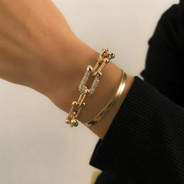 Charm Bracelets Fashion Snake Chain Gold Colour For Women Crystal Bangle Bracelet Set On Hand Accessories Jewelry263U