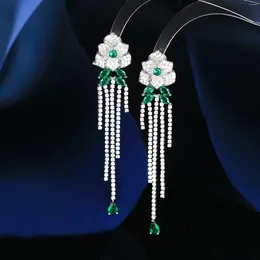 Dangle Earrings Summer Fashion Statement Flower Tassel Earings Brand Design Elegant Sweet Floral Eardrop Cubic Zirconia Jewellery