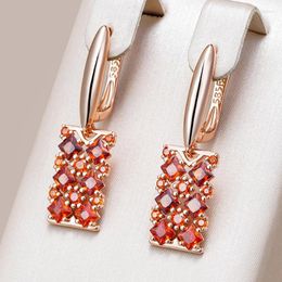 Dangle Earrings Kinel Shiny Red Natural Zircon Square Drop For Women Trend 585 Rose Gold Colour Bride Wedding Fine Jewellery Gift