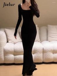 Casual Dresses Autumn Solid Colour Slim Women Dress Sweet Ladies Sexy Chicly Woman Black Simple Basic Wrap Hip Female