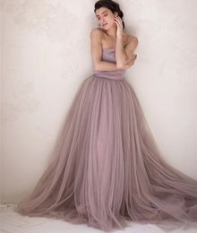 Elegant Prom Pageant Dress 2024 Strapless Nude Pink Tulle Sweep Train Evening Formal Party Gowns Vestido De Feast Robe De Soiree