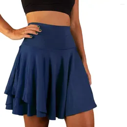 Skirts Holifeni Stylish Women Mini Skirt Pockets Running High Waist Ruffle Daily Wear