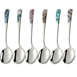 Spoons 6 Pcs Hand-Pulled Noodle Stainless Steel Round Spoon Soup Rice Metal For