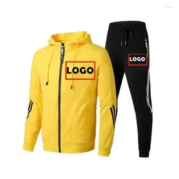 Men's Tracksuits Custom Logo 2023 Autumn Tracksuit Zipper Hoodies Pants 2pcs Sets Fashion MensStreetwear Jacket Suit Male Clothing