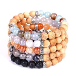 Natural Cracked Stone Bracelet With Wood Bead And Lava Rock Oil Diffuser Retro Style Stretch Women Bracelets Beaded Strands277Q