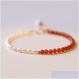 Chain Natural South Red Agate Beaded Bracelet Small 2Mm Rice Pearl Elastic Bracelets For Women Fashion Jewellery Drop Deliver Dhgarden Dhayw