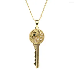 Pendant Necklaces Classic Key Necklace Cubic Zirconia Gold Plated Women Fashion Party Jewelry Gift Female Clavicle Chain