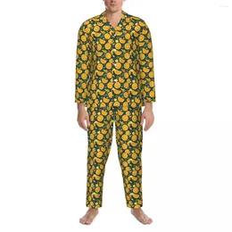 Men's Sleepwear Pyjamas Mens Oranges Print Home Nightwear Fruits 2 Pieces Casual Set Long Sleeve Romantic Oversize Suit