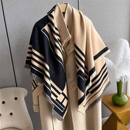 20% OFF Striped double-sided cashmere scarf women's air conditioning shawl double use cloak for warmth and thickened neck