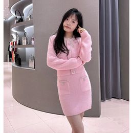 Casual Dresses Self Portrait Women Pink Knitted Cardigan Jacket+half Skirt