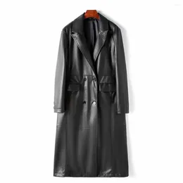 Women's Leather 2023 Autumn Long Coat Suit Collar Cotton Sheepskin Windbreaker F