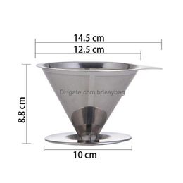 Coffee Philtres Pour Over Coffee Philtre Stainless Steel Reusable Dripper Holder Cone Funnel Basket Mesh Strainer Lx3603 Drop Delivery H Dh7Si