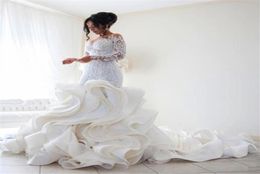 Plus Size Mode Meerjungfrau Hochzeitskleid Ankunft Spitze Langarm Muslimischen Vestido De Noiva Romantische Applikationen Rüschen Kleider48241458173724