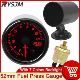 Oil Pressure Gauge HD 52mm Fuel Press Gauge with Fuel Pressure Sensor 1/8NPT 0~10 Bar 7 Colors Backlight Fuel Pressure Gauge Car Oil Pressure MeterL231228L231228