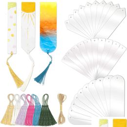 Bookmark Wholesale Bookmark 30Pcslot Rec Transparent Acrylic Blank Clear Diy Unfinished Book Markers With Colorf Tassels Ornaments Cra Dhc5A