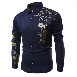 Men's Casual Shirts Floral Print Formal Office For Men Single Breasted Long Sleeve Slim Business Shirt And Blouses Tops Man Clothing