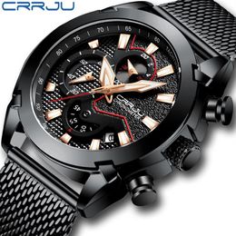 CRRJU Men Watches Fashion Military Chronograph Wristwatch Casual 30M Waterproof Sport Quartz Watch Mens Clock Relogio Masculino290C