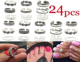 24pcsset Open Toe Rings Silver Plated Toe Rings Fashion Beach Jewellery Accessories Bohemia Style Feet Toe Rings9042204