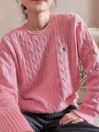 High quality Women's Knits Tees Winter New Long Sleeve Vintage Twist Knitted Sweater Women Pink Grey Black Baggy Knitwear Pullover Jumper Female Clothing G250