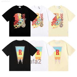 Designer Fashion Clothing Tees Hip Hop Tshirts Rhude Beauty Vision Pursues Pleasure Joyride Print Summer Round Neck Loose Tshirt Men Streetwear Tops Spor DII3