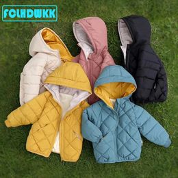 2023 Kids Girls Boys Autumn Winter Jackets Coat Children Down Padded Baby Jacket Plus Velvet Warm Cotton Boy Clothes 231228