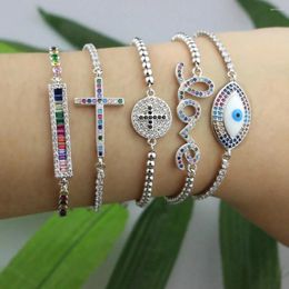 Link Bracelets 5str/lot Cross And Eyes Love Shape Cz Pave Jewellery Bracelet Delicate Zircon Charm Fashion Adjustable