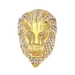 Iced out Lion head Rings For Mens Hip Hop crystal Rhinestone Gold animal Sign Rings women Rapper Hiphop Jewellery Gift324F