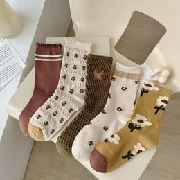 Women Socks Cute For Retro Casual Cotton Japanese Fashion Flower Female Breathable Fresh Absorb Sweat Soft Short