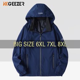 Men Jacket Coats Trench Oversize Hooded Windbreaker Waterproof Plus Size 6XL 7XL 8XL Black Autumn Winter Loose Male Softshell 231228