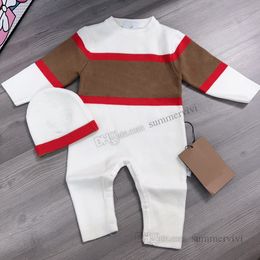 Designer Newborn kids bear knitting romper baby cartoon long sleeve jumpsuits with hats 2pcs INS infant cotton rompers clothing S0619
