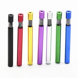Aluminium Alloy Spring Smoking Pipes 82*8mm Colour One Hitter Tobacco Pipe Snuff Snorter sniffer VS Dab Rig Bongs Wholesale