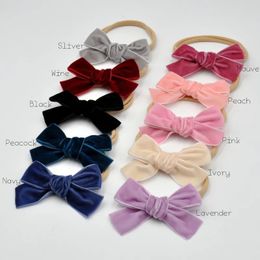 20Pcs/Lot Velvet Ribbon Bow Baby Headband Elastic Nylon Band for Girls born Hair Accessories 231228