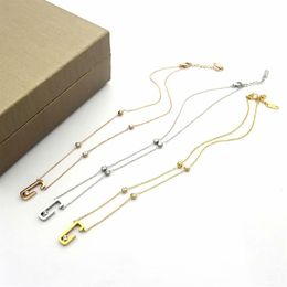 Europe America Fashion Style Lady 316L Titanium steel 18K Plated Gold Necklaces With Pin Slidable Diamond Pendant 3 Color317T