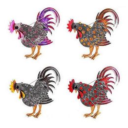 Pins Brooches Whole-Trendy Big Rooster Brooch Mix Color Crystal Rhinestone Animal For Women Fashion Jewelry1239m