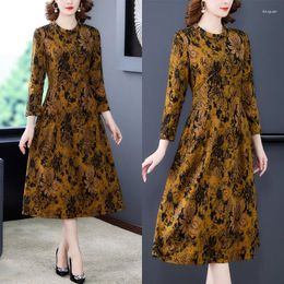 Casual Dresses Women Floral Long Sleeve Cashmere Thick Warm Midi Dress Autumn Winter Korean Vintage 2023 Elegant Bodycon Vestidos