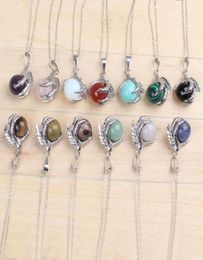 whole 20Pcs Classic Silver Plated Chain Mixed Stone Dragon Claw Round Beads Pendant Necklace Jewelry6244539