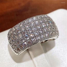 Cluster Rings 2023 Luxury Paved CZ Sparkling Women's For Wedding High Quality Silver Colour Wide Ring Engagement Party Fashion Jewellery