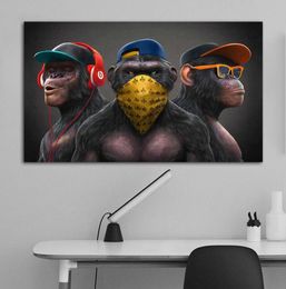 3 Monkeys Poster Cool Graffiti Street Art Canvas Painting Wall Art For Living Room Home Decor Posters And Prints1514994