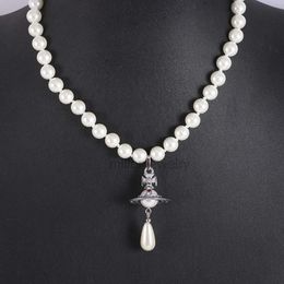 jewelry viviennely westwoodly necklace three-dimensional Saturn water droplet pearl necklace light luxury niche full of diamonds versatile temperament chain