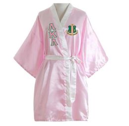 Sorority Fraternity Loose Silk Bathrobe Lace Satin AKA Clothes Robe 2109018856428