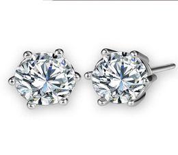 6prong Settings Clear Zircon 18K White Gold Filled Classic Style Women Mens Stud Earrings Simple Gift5576408
