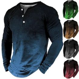 Men's T Shirts Spring And Autumn Long Sleeved Loose Comfortable Gradient Simple Shirt