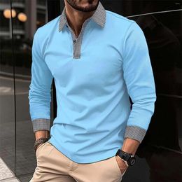 Men's T Shirts Turn-Down-Collar T-Shirts For Mens Polo Shirt Long Sleeved Button Colour Matching Sports Tops Daily Casual Breathable