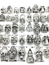 30pcs skull rings men punk rock silver metal women bikers skeleton rings vintage jewelry gifts patry whole lots bulk brand new1508473