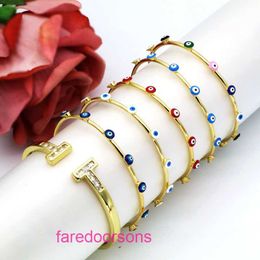 Designer jewelry Tifannissm Bracelets Fashionable diamond studded double T open bracelet light luxury oil dripping demons eye blue With Original Box