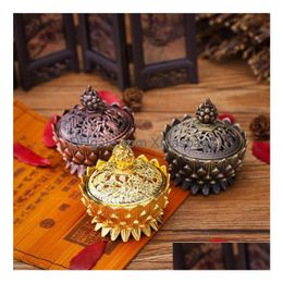 Alloy Hollow Er Aromatherapy Furnace Lotus Shaped Incense Burners Double Dragon Ear Treasures Fill The Home Censers Drop Delivery Dh5Bh