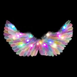 Pink White Adult Children LED Glow Light Angel Feather Wing Costumes Birthday Party Gift Show Wedding Wall Decor Halloween 231227