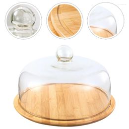 Plates Wood Cake Stand With Glass Dome Platter Server Chocolate Cupcake Candy Display Plate Cheese Dessert Tray For Wedding